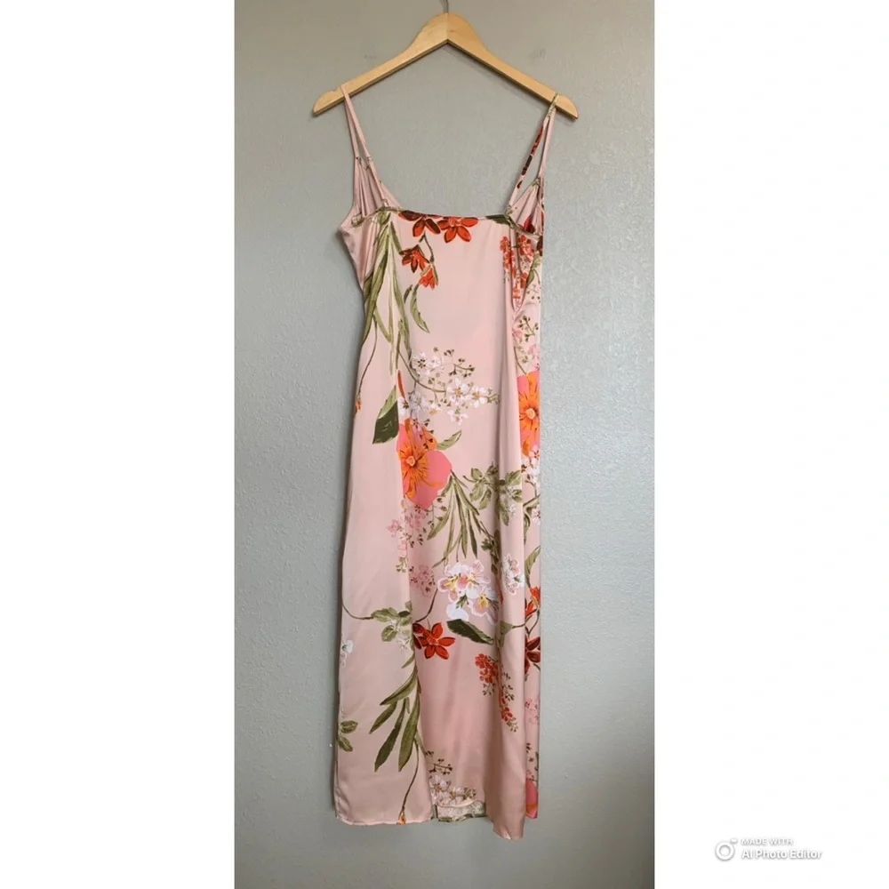 Lulu's Pink Floral Midi Slip Dress with Orange Floral Accents NWOT - Picture 8 of 16
